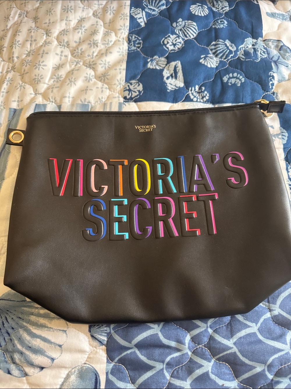 Victoria's Secret Black Cosmetic Pouch with Rainbow Logo